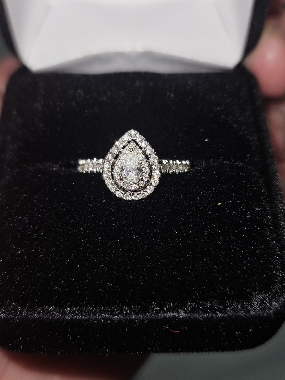 14k White Gold 1ct Center Stone Pear Cut Diamond Double Halo